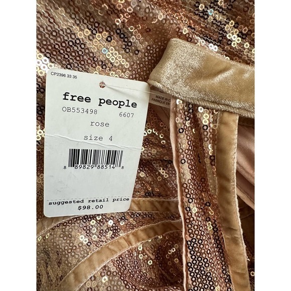 Free People Film Noir Sequined A-Line Party Dress in Gold Rose Size 4 NEW - Picture 8 of 12